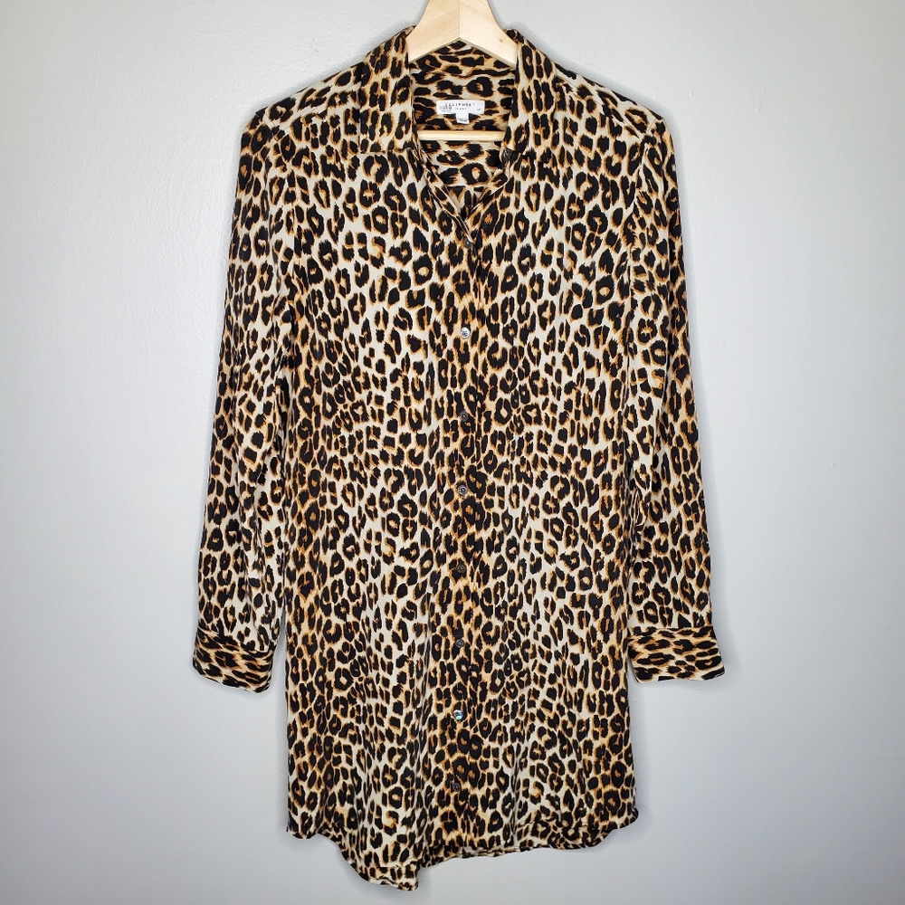 Equipment Long Sleeve Dress Leopard Print Silk